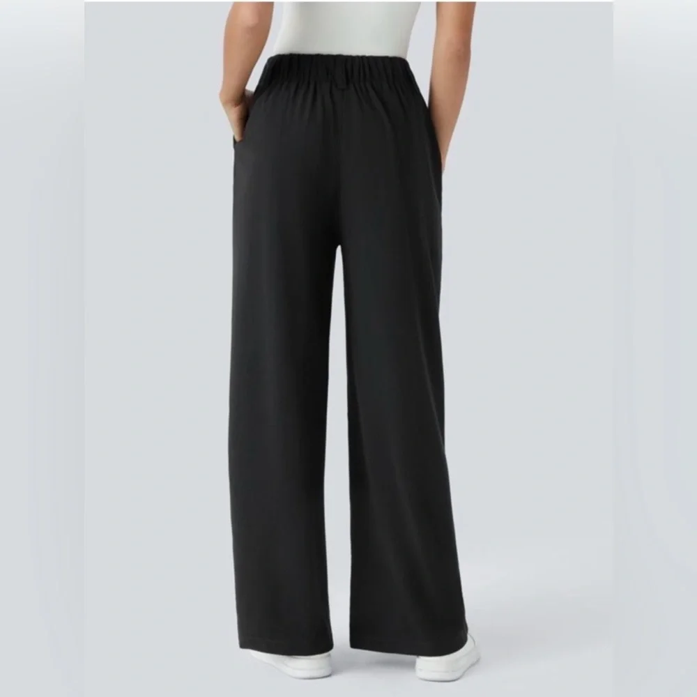 NWT Halara Flex High Waisted pocket wide leg waffle Work Pants Black Size XL